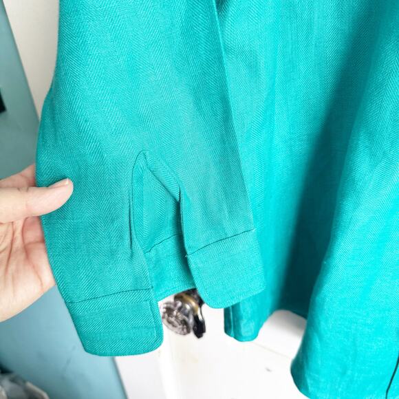 Lauren Ralph Lauren LRL Collared 100% Linen Button Down Notch Sleeve Short Top L - Picture 6 of 9